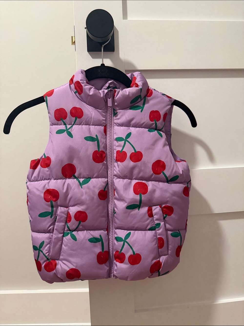 Old Navy Purple Puffer Vest with Red Cherry Print